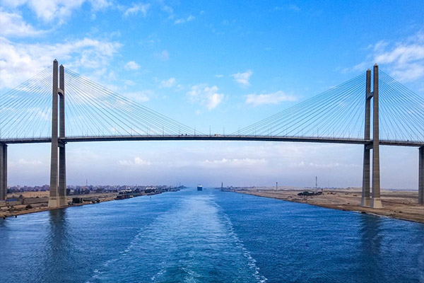 The Egypt Japanese Friendship Bridge also known as the Suez Canal Peace Bridge connects the African continent with Asia مصر العربية